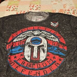 Affliction Short Sleeve Graphic Tee - Charcoal with Red & Blue Emblem